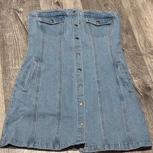 Denim Strapless Button-Down Dress